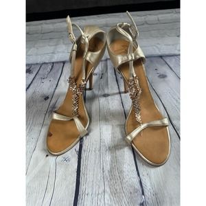 Giuseppe Zanotti Metallic Light Gold Leather Crystal Embellished Sandals Size 39
